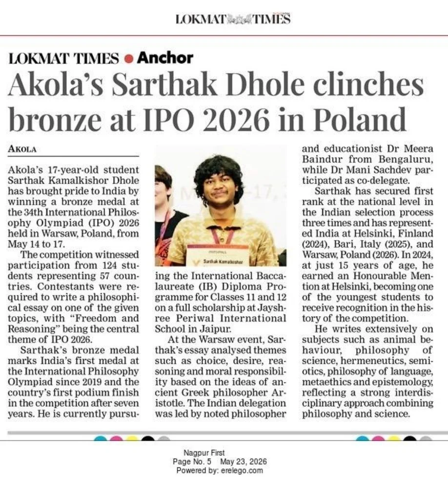 Lokmat Times press clipping about Philosophy Olympiad