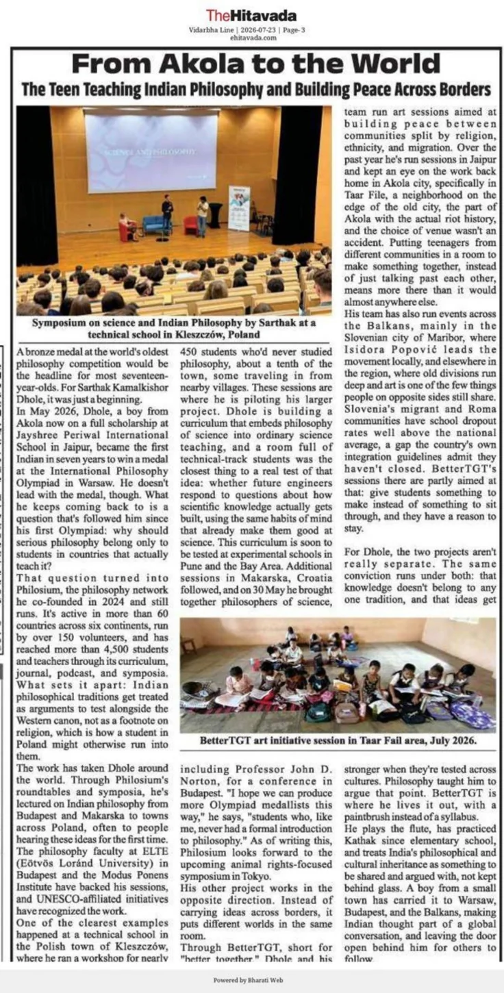 The Hitavada press clipping about Philosium & BetterTGT