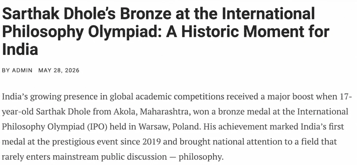 Indian Blog press clipping about Philosophy Olympiad