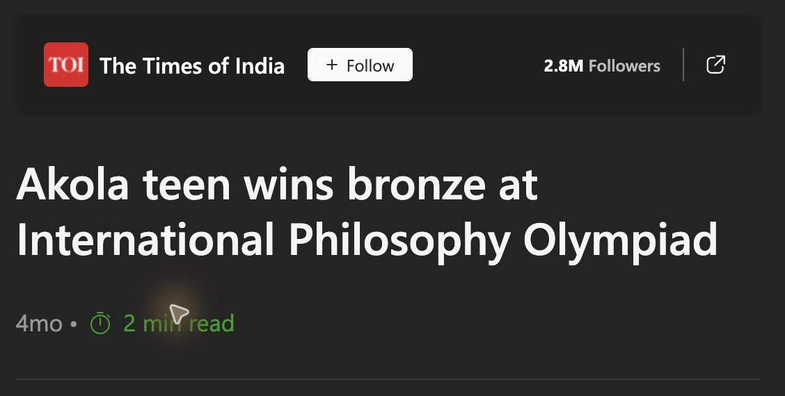 MSN / The Times of India headline about Philosophy Olympiad